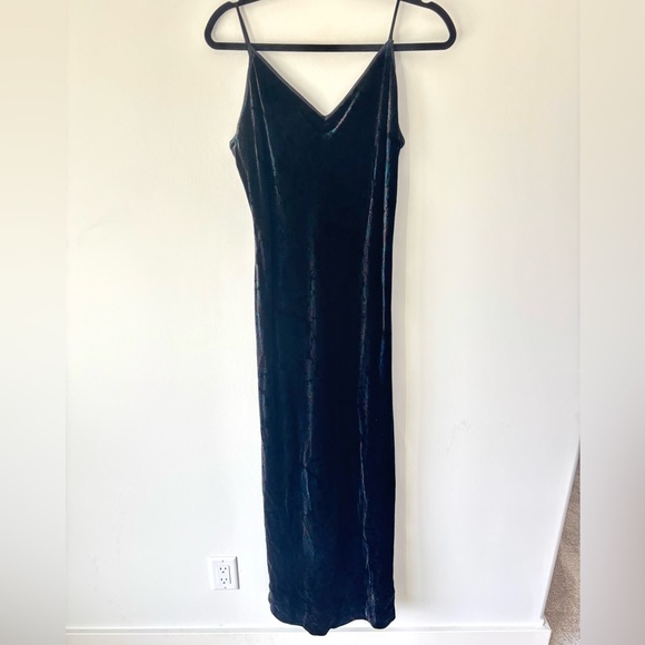 Lauren Ralph Lauren Silk Crushed Velvet Velour Black Maxi Slip Dress Floral - Picture 1 of 10